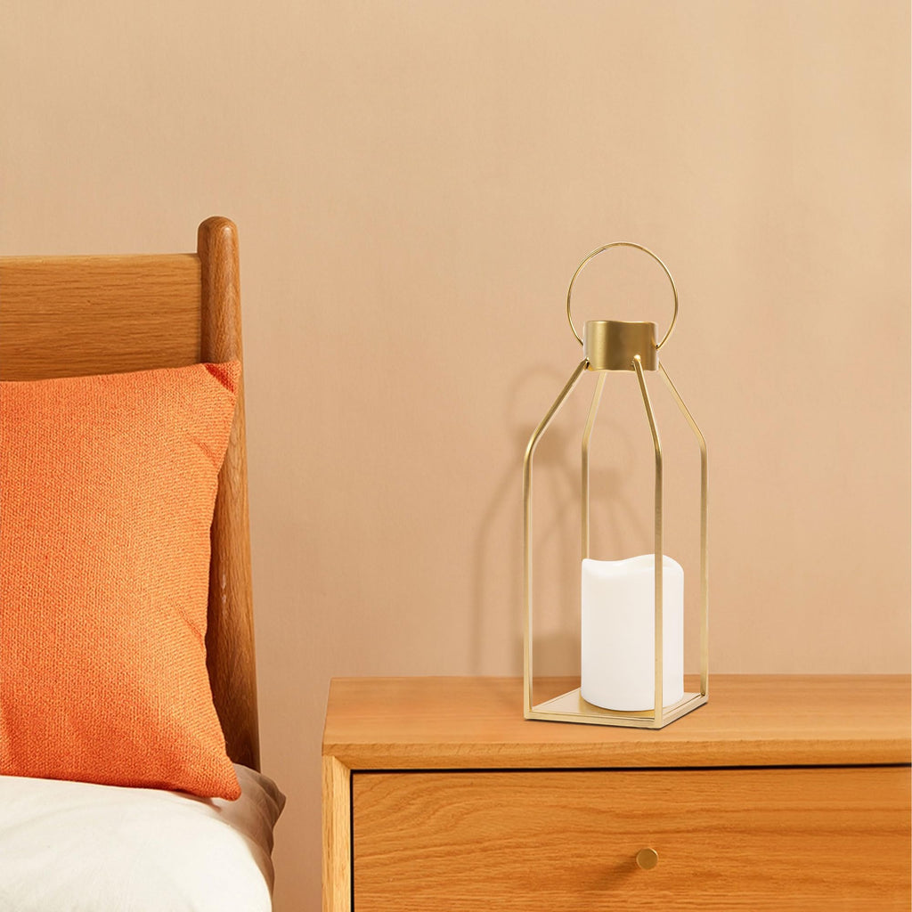 Modern Farmhouse Lantern Decor- Gold Metal Candle Lanterns for Christmas- Lanterns Decorative w/Timer Flickering