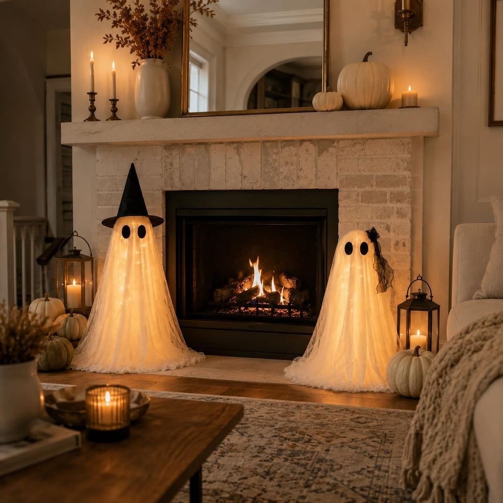 Halloween Decorations Indoor 2 Pack 2.6ft Glowing Ghosts with Timer Remote - Set of 2