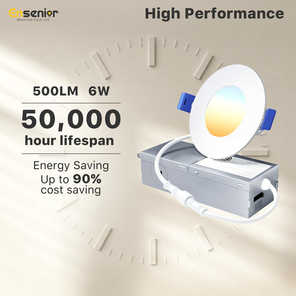 12 Pack 3 Inch LED Recessed Ceiling Light, 5CCT, 500LM 6W 120V