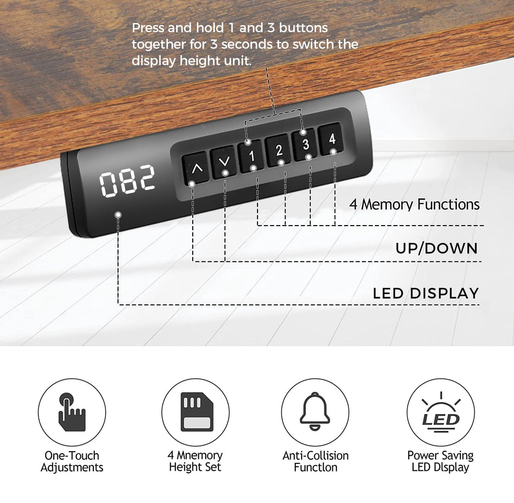 Electric Adjustable Height Standing Desk, 55×24 Inches Sit Stand Desk with Power Socket, 2 USB Ports, 3 Power