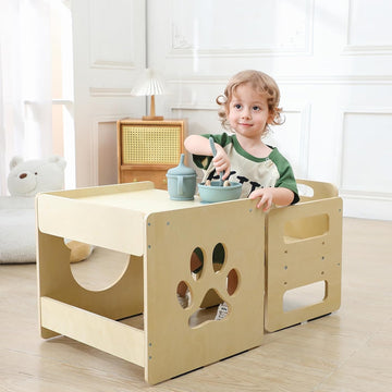 Weaning Table and Chair Set - Level Height Adjustable Wooden Toddler Furniture, Activity Table Set for Eating