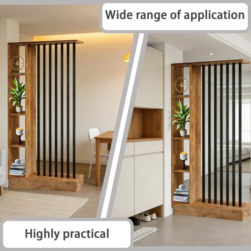 Room Divider with Shelves, Wall Room Divider with Storage Shelf, Easy to Assemble, Suitable Decoration (A Golden Oak