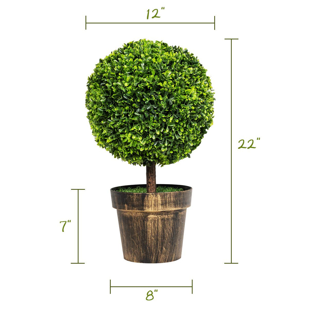 22" Tall Artificial Boxwood Topiary Ball Tree, 2 Pack Faux Round Shrubs Bushes Decoration, Fake Potted Plants for
