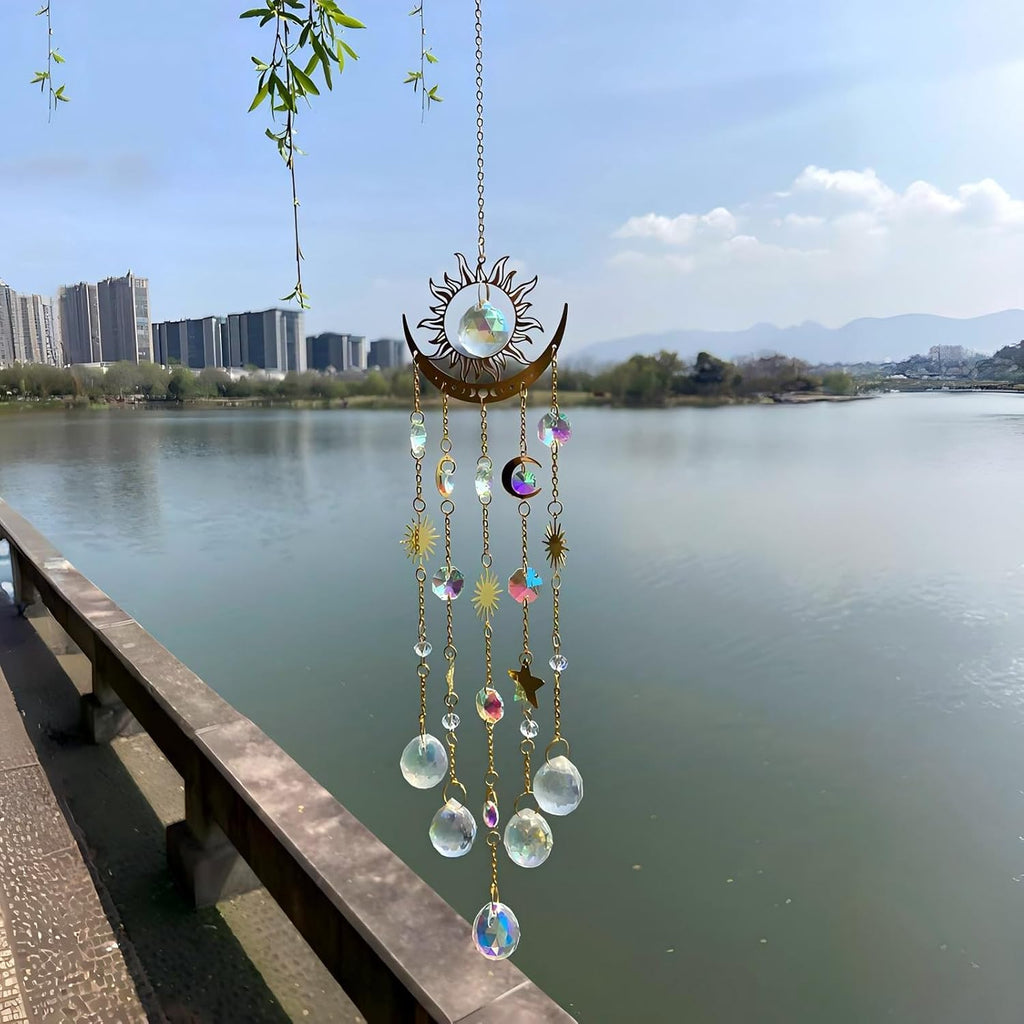 Sun and Moon Crystal Prism Suncatcher for Window Hanging - Sun Catchers Indoor Hanging Ornaments with Sun Moon Star