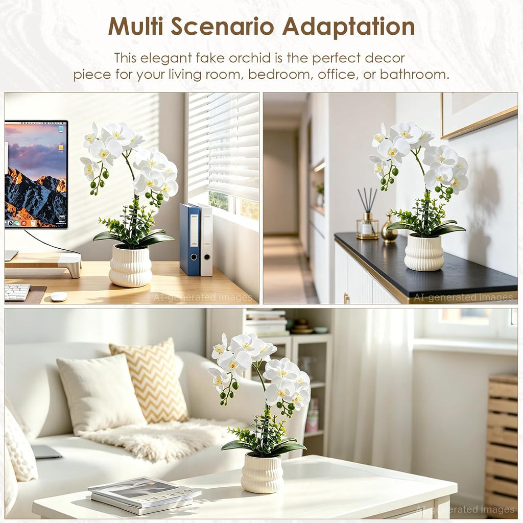 White Artificial Orchid Plant with Pot, Fake Orchids Flowers - Set of 30