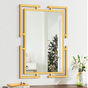 Large Decorative Wall Mirror, 24"x36" Gold Mirror, Tempered Mirror Wall Decor with Metal Frame, Modern Farmhouse