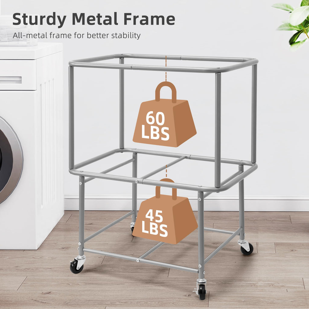 Rolling Laundry Cart with Storage Shelf, Beige