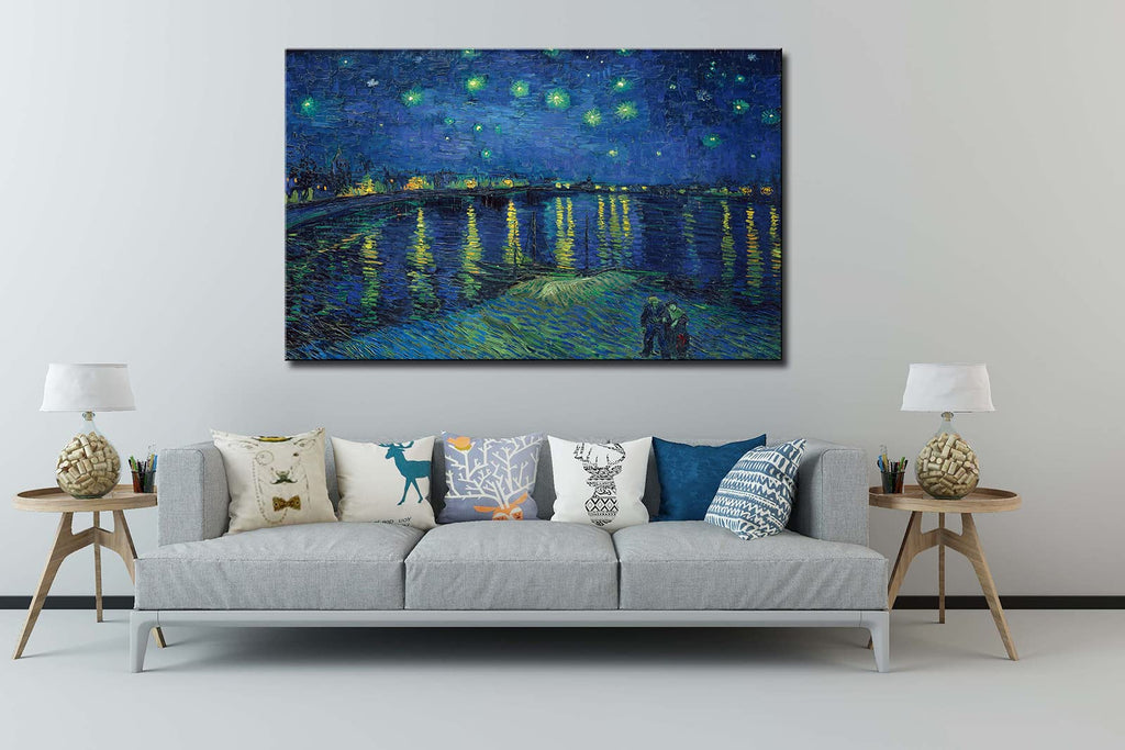 Vincent Van Gogh Canvas Wall Art - Starry Night Over The Rhone Painting, Classic Artwork Picture Print Decor. 24"x36"