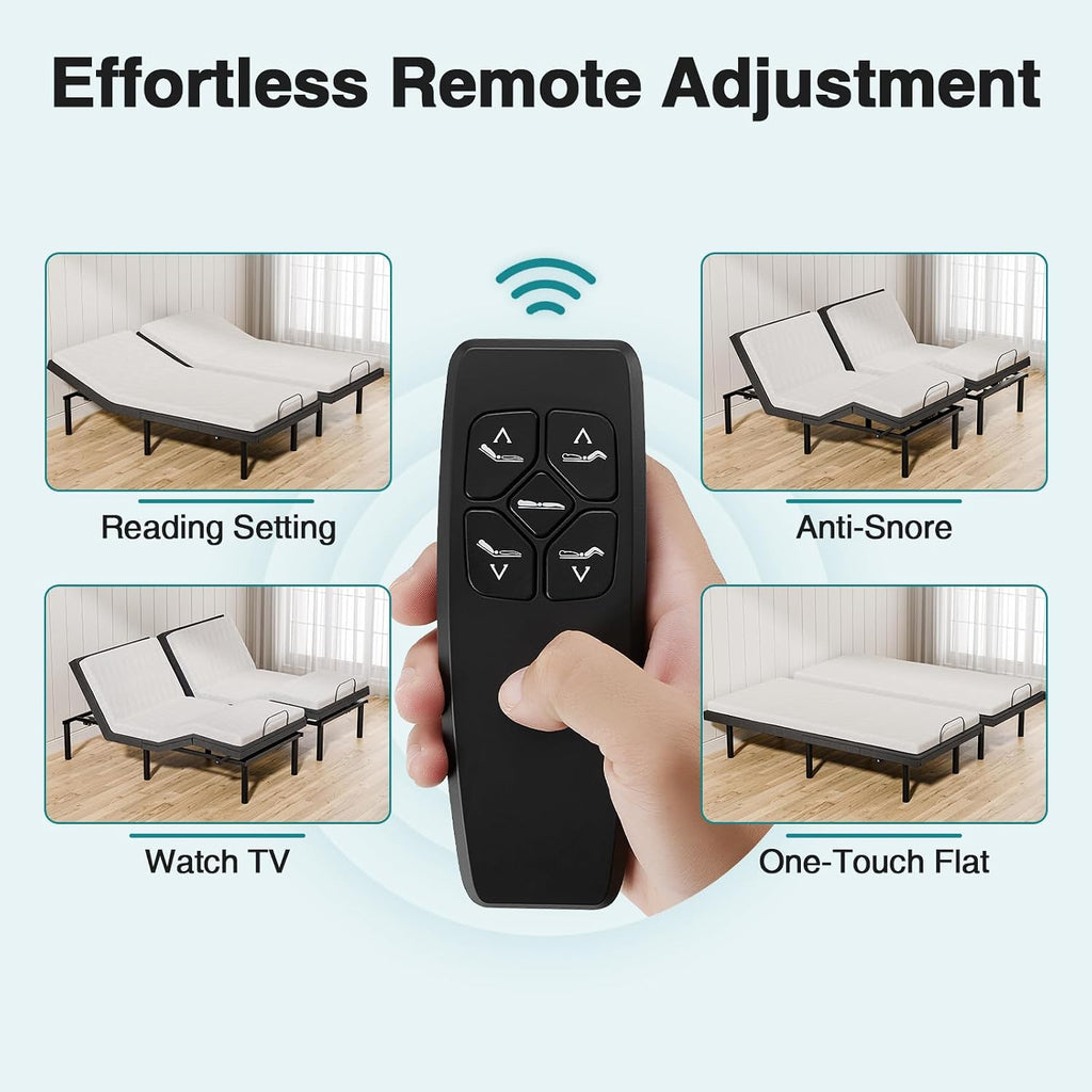 Split King Adjustable Bed Frame, Electric Base, Head & Foot Incline - Set of 2