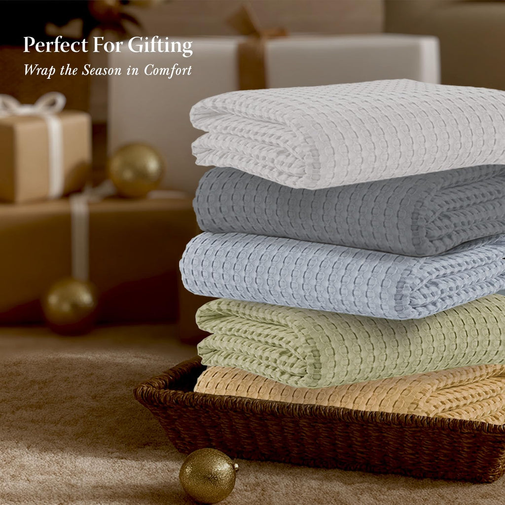 King Waffle Bed Blanket, Rayon Derived from Bamboo, Sage Green