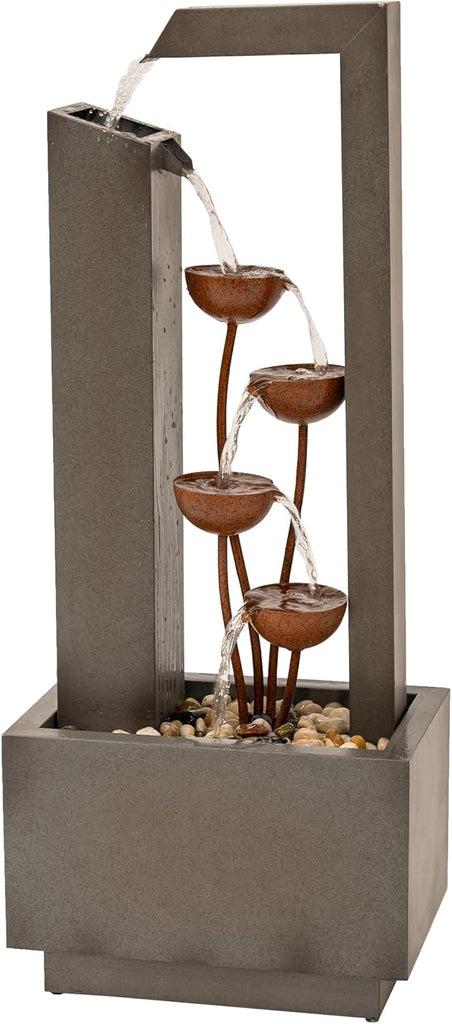 38" Tall Gray and Bronze Metal Sculptural Flower Multi-Tier Freestanding Water Fountain for Indoor & Outdoor Use