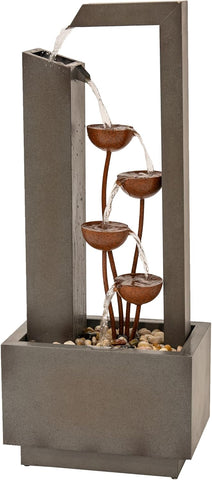 38" Tall Gray and Bronze Metal Sculptural Flower Multi-Tier Freestanding Water Fountain for Indoor & Outdoor Use