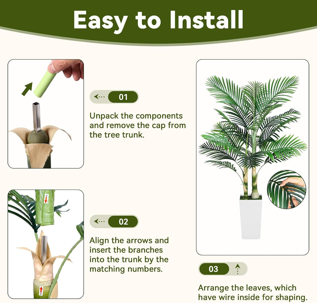 Fake Palm Tree, 7ft Artificial Palm Tree Tall Tropical Tree with Adjustable Leaves & Large Planter, Outdoor Indoor