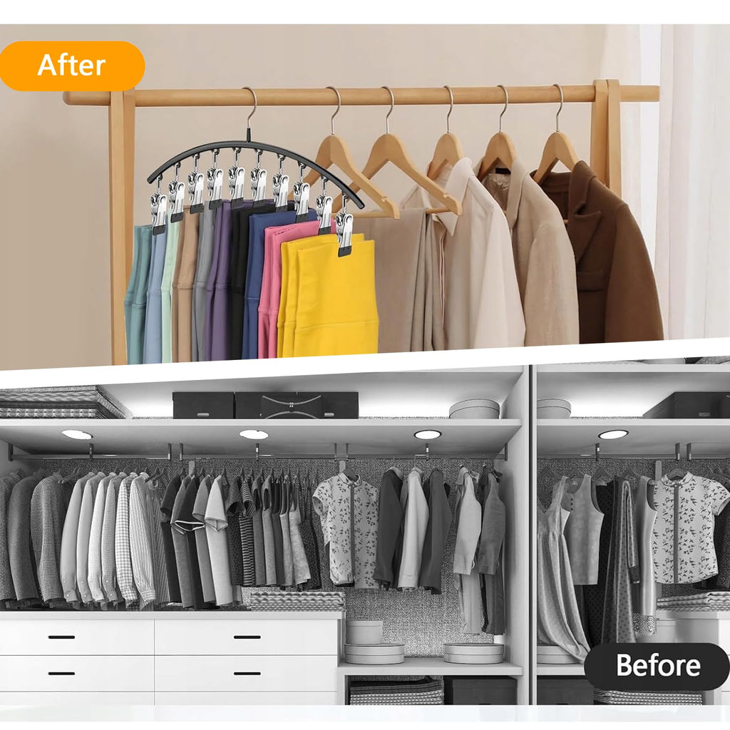 Legging Hangers for Closet Organizer, Hat Hangers for Closet 4 Pack with 10 Clips Holds 40 Leggings, Legging Hanger
