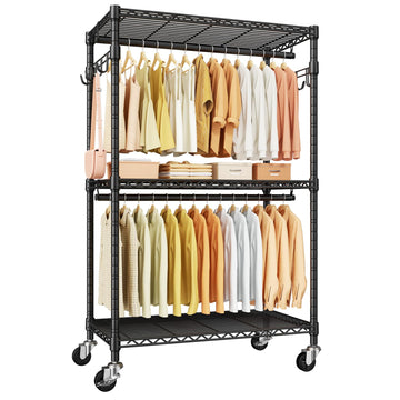 P1 Rolling Clothes Rack, Portable Wardrobe Closet Holds 500lbs