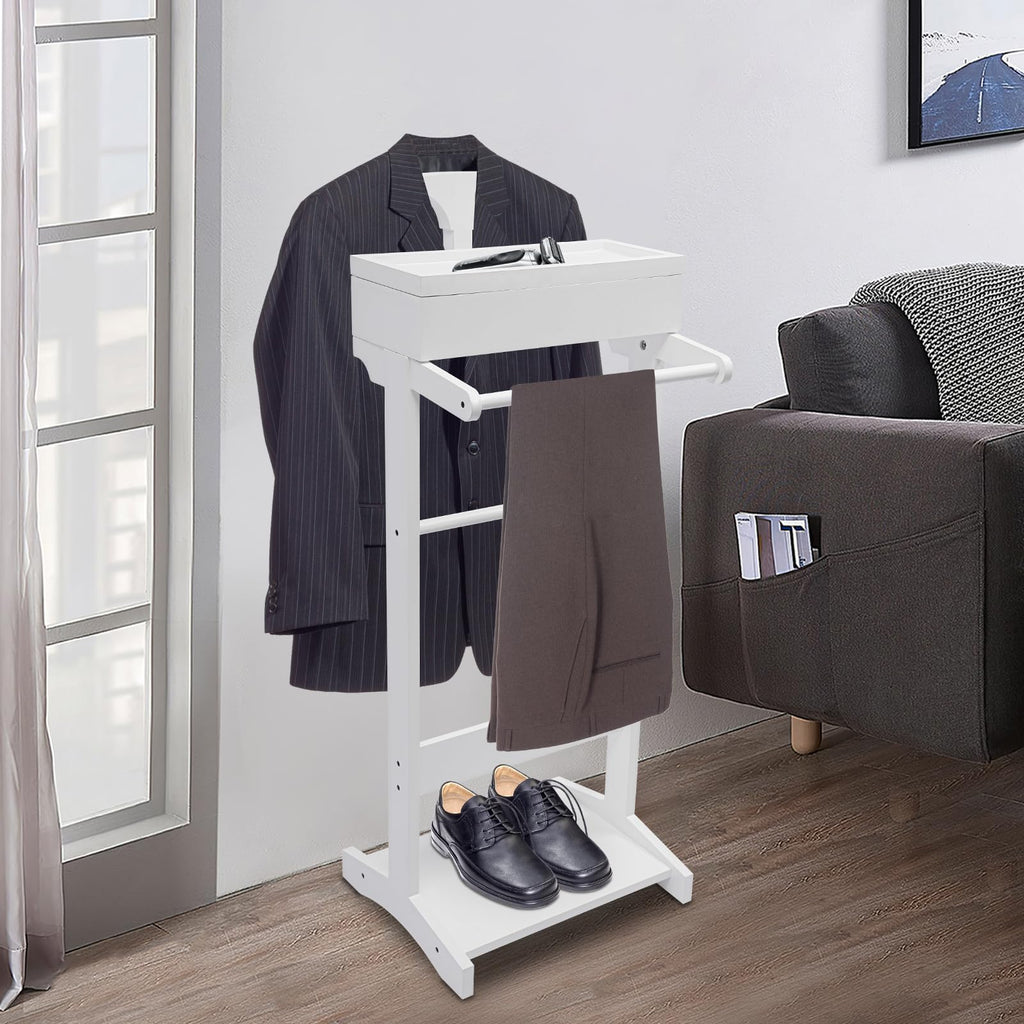Suit Valet Stands with Drawer & Trouser Holder - Freestanding Wood Suit Rack for Clothes, Hats, Bags | MDF & Solid