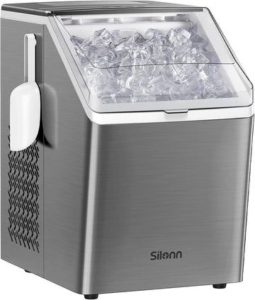 Ice Makers Countertop, 44lbs Per Day, 2 Ways to Add Water, Auto Self-Cleaning, Stainless Steel Ice Machine Bar Party