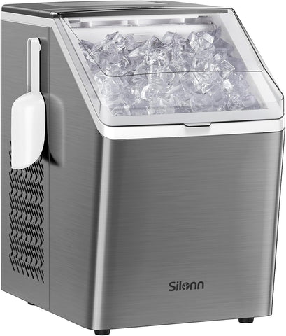Ice Makers Countertop, 44lbs Per Day, 2 Ways to Add Water, Auto Self-Cleaning, Stainless Steel Ice Machine Bar Party