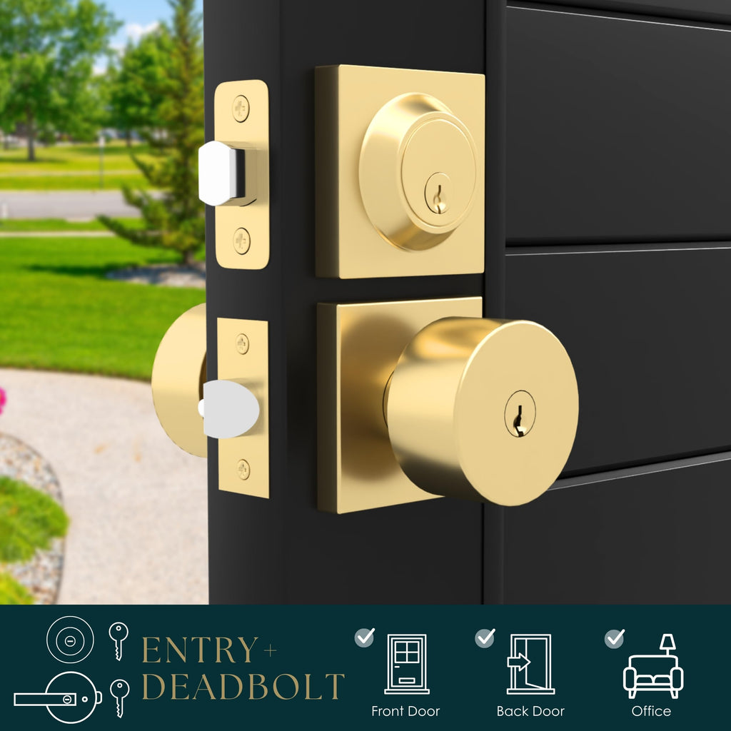 Suana Entry Door Knob & Deadbolt Gold (1-Pack) - Keyed Combo