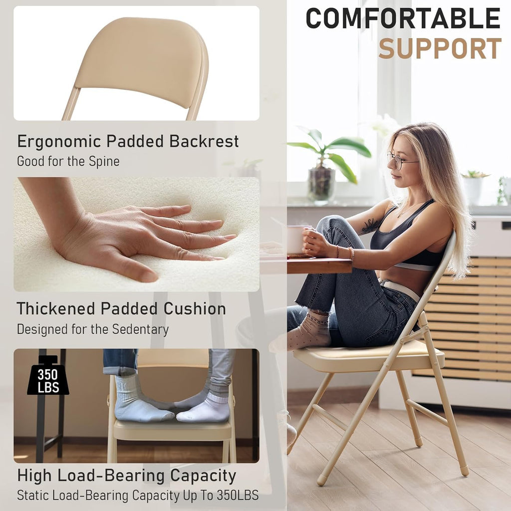 24 Pack Khaki Folding Chairs with Padded Cushion and Metal Frame, 350lbs