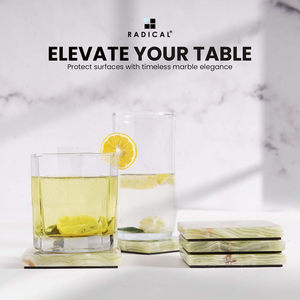 Marble Square Coasters Set of 6 - Green Onyx Drink Coasters
