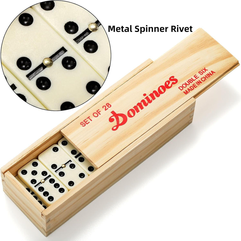 Dominoes Set for Adults, Professional Domino Tiles with Spinner, Double 6 in 2 Portable Wooden Case, 28 Tiles - Set of 56