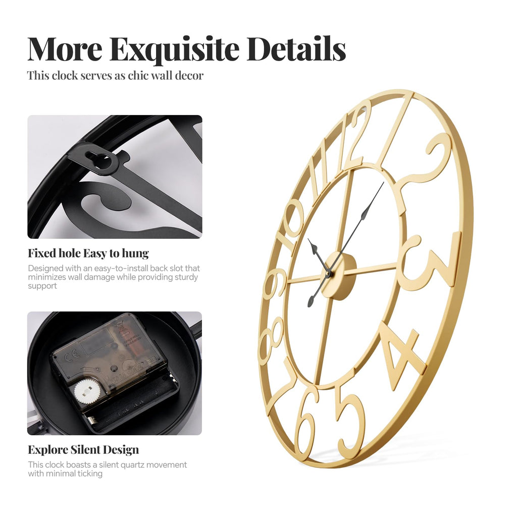 36 Inch Large Wall Clock Gold Decorative Clock Decor