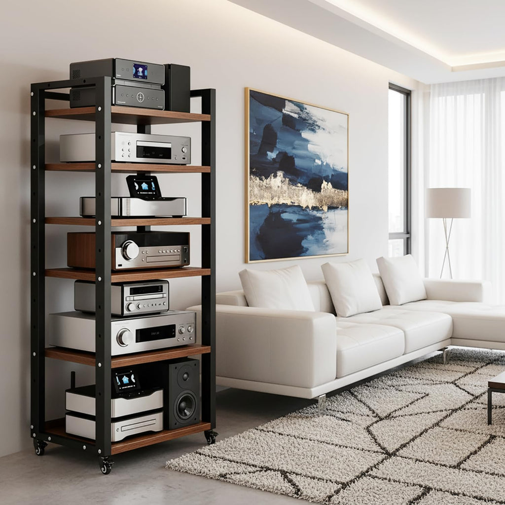 6 Tier AV Media Stand, 55in Audio Rack Tower Stereo Components Cabinet