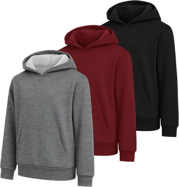 3 Pack Boys Fleece Hoodies Basic Pullover Sweatshirts for Teens