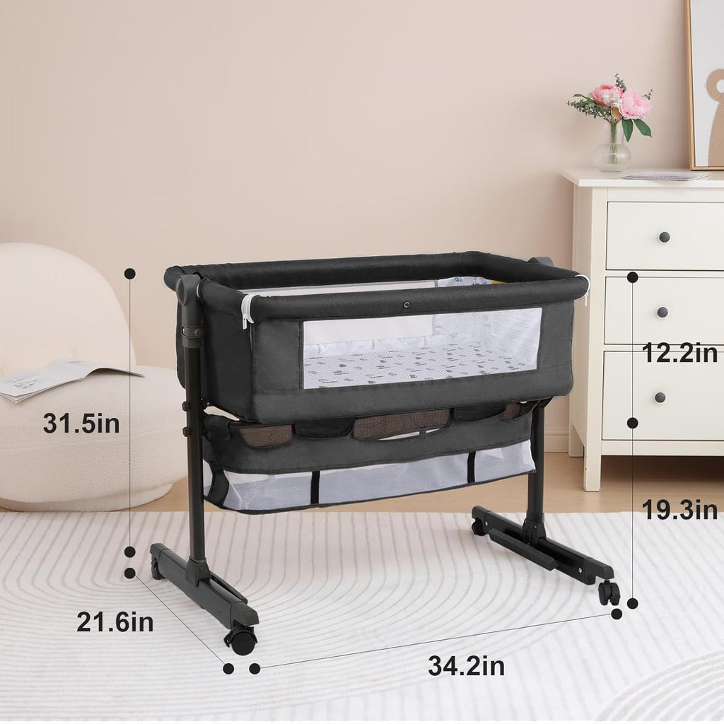 Baby Cradle, Freestanding Bedside Bassinet, 3-in-1 Convertible Bassinet with 360° Swivel Wheels, 2026 New Model
