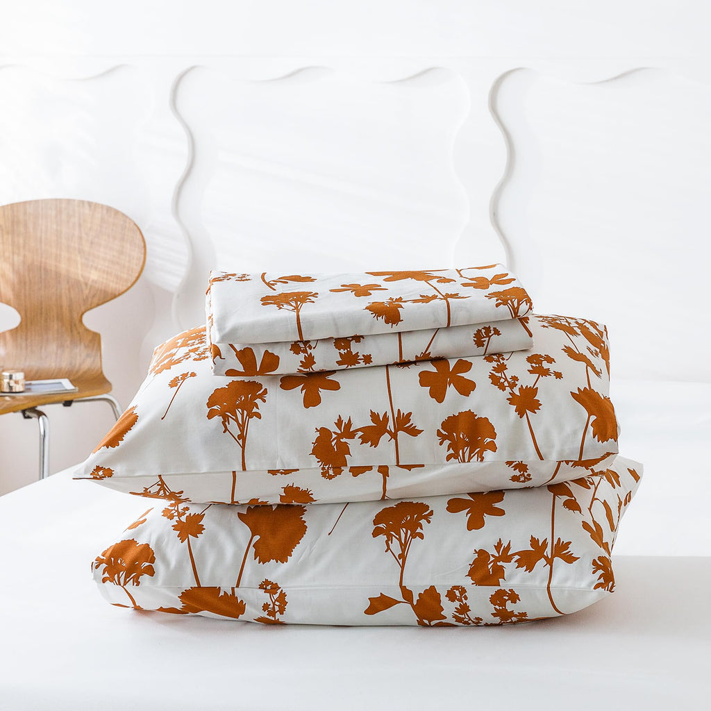 100% Cotton Duvet Cover 3 Pieces Set 1 Terracotta Botanical Patterned Duvet Cover with Zipper Ties 2 Pillowcases