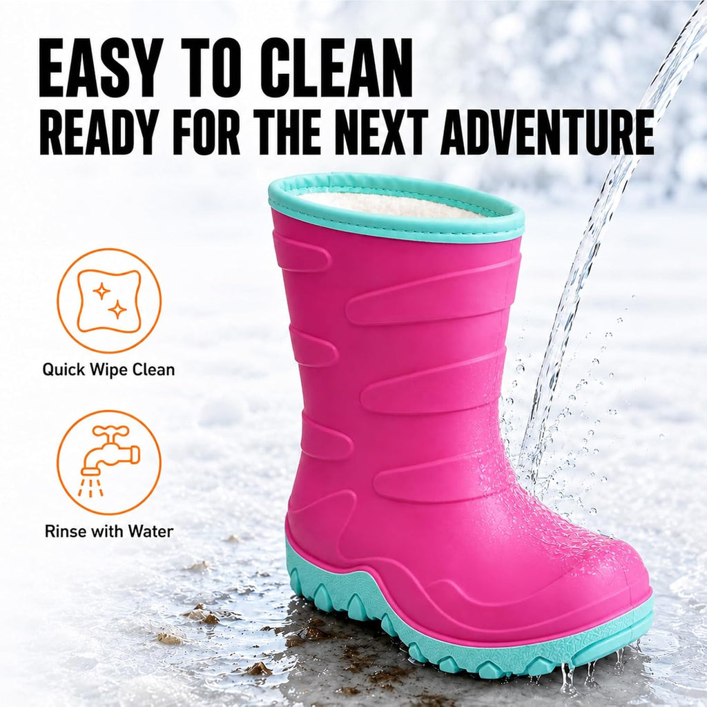Toddler Winter Rain Boots, Insulated Waterproof Kids Boots for Boys Girls