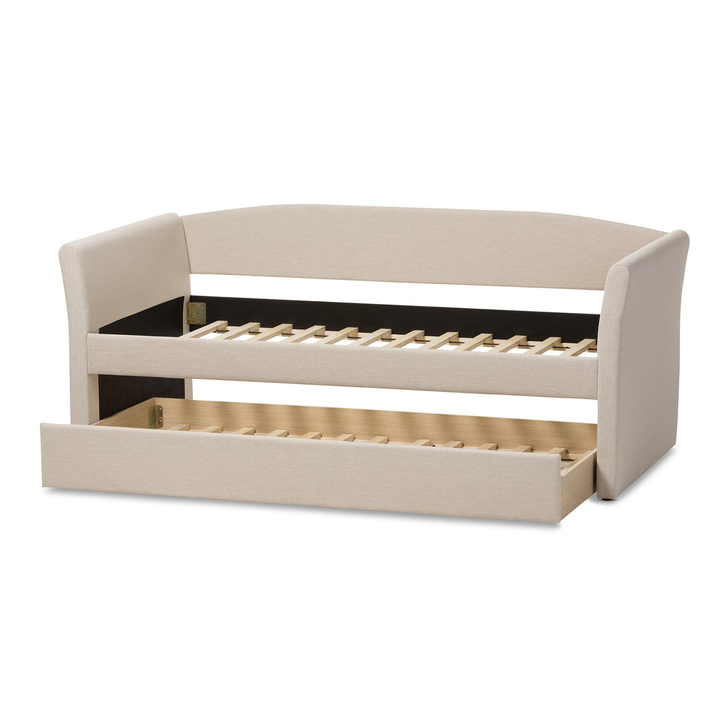 Camino Modern and Contemporary Beige Fabric Upholstered Daybed with Guest Trundle Bed