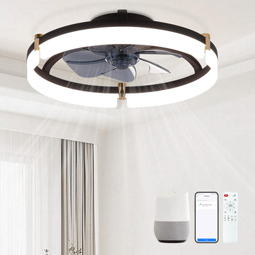 Smart Ceiling Fans with Lights Remote - 20'' WiFi Alexa Flush Mount Low Profile Modern Ceiling Fans - Stepless Color