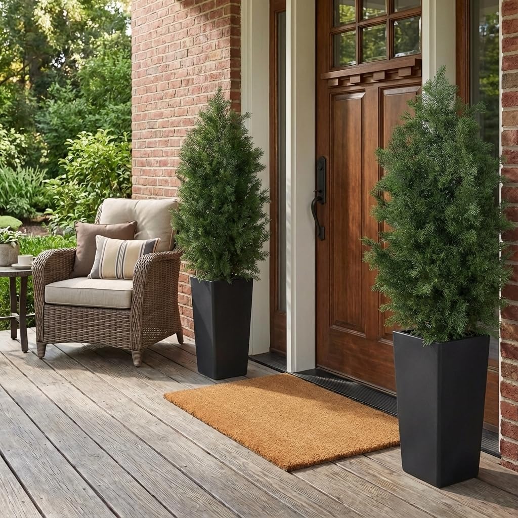4ft Artificial Cedar Topiary Trees, 4 Feet Faux Potted Plants Evergreen Fake Pine Cypress Tree for Outdoor Porch Home