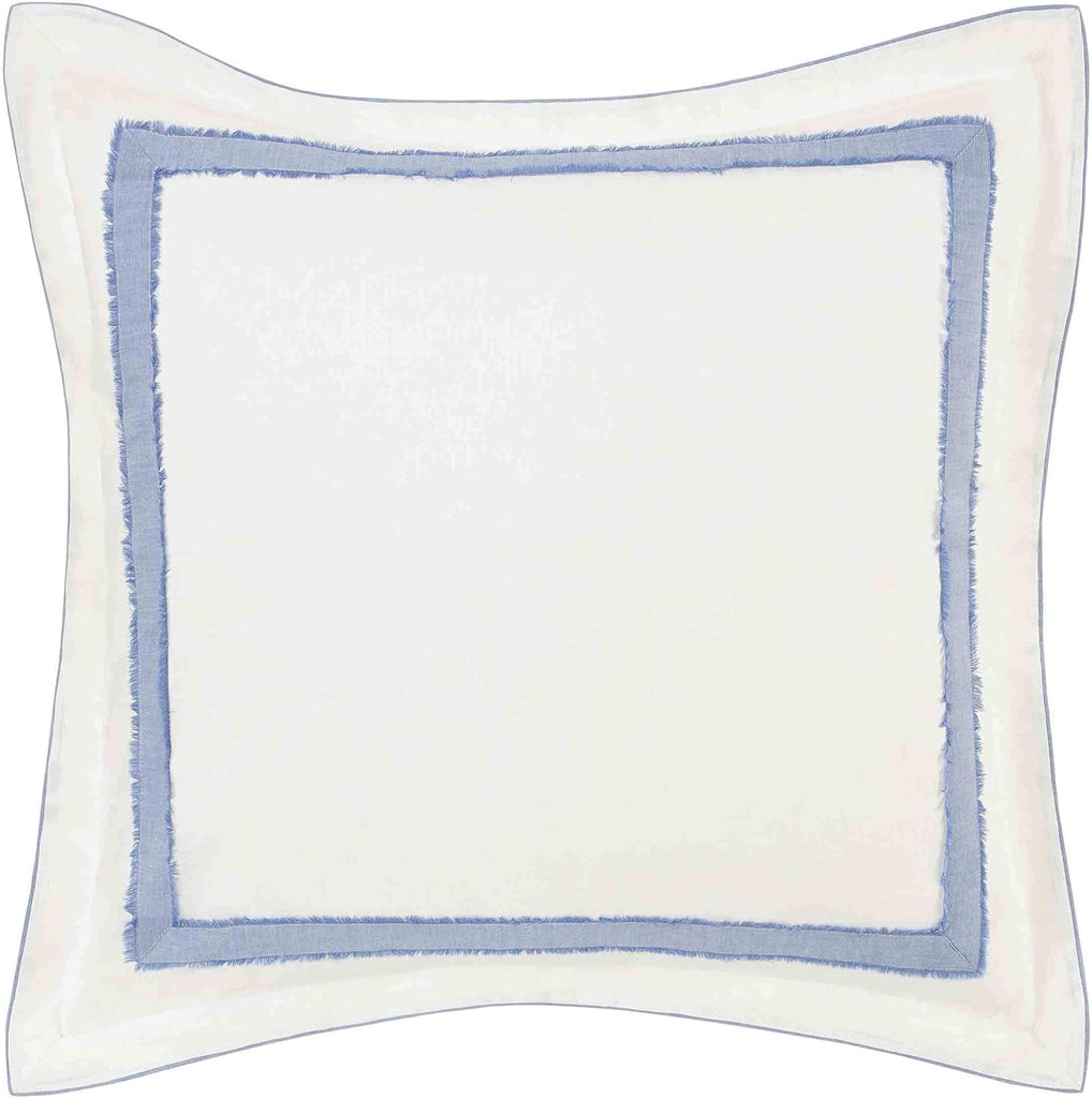 Euro Sham, Soft Faux Linen Ramie Cotton Decorative Pillow Cover with Border Detail, 26x26, Room Decor (Mila Blue)