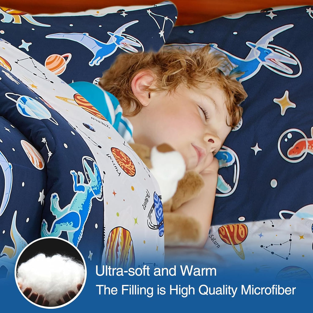5pc Glow in The Dark Kids Comforter Set,Dinosaur Galaxy Printed, Space Bedding Set Twin for Boys Girls Teen