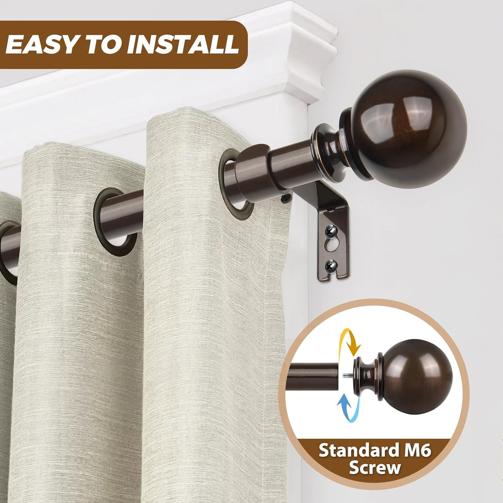 Curtain Rods 32 to 58 Inches (2.6-4.8ft), Antique Bronze Single Curtain Rod for Windows, 7/8 Inch Decorative Drapery