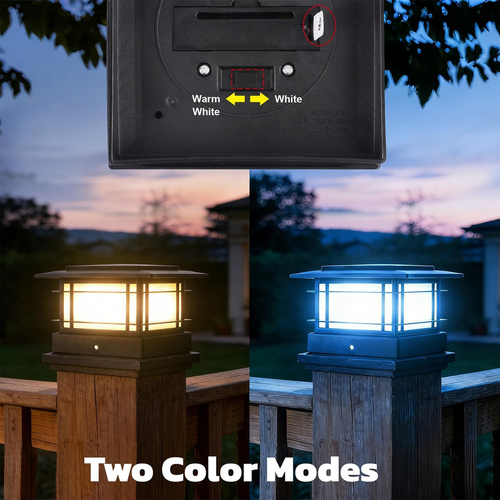 4x4 Solar Post Cap Lights Outdoor with 2 Color Modes, 6 Pack Upgrade Fence Post Solar Lights Black Shell for 4x4