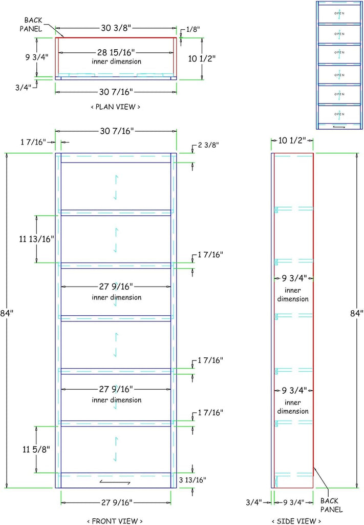 84" Traditional Wood Bookcase with 4 Adjustable Shelves & 2 Fixed Shelves, Assembly Required, for