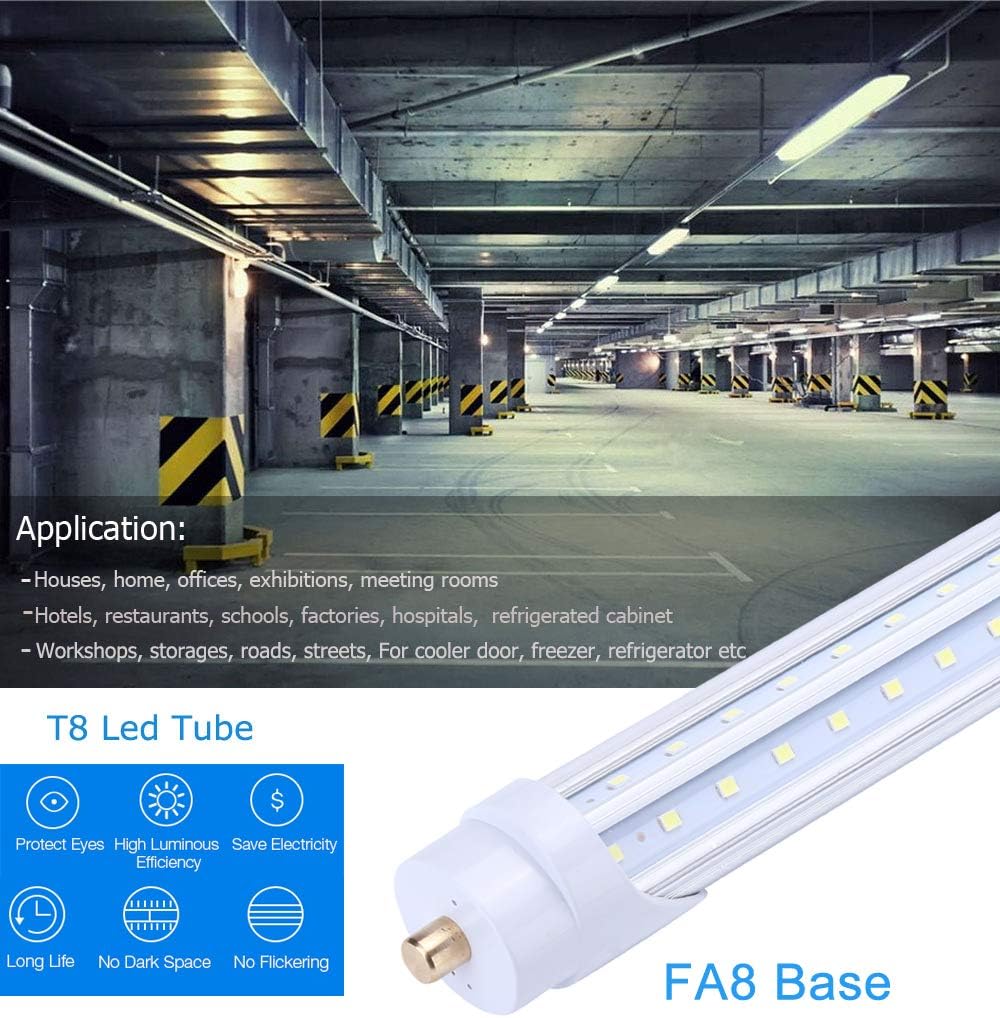 T8 LED Tube Light 8FT 65W,FA8 Single Pin LED Lights,6000K,Super Bright,8 Foot LED Bulbs to Replace Fluorescent Light