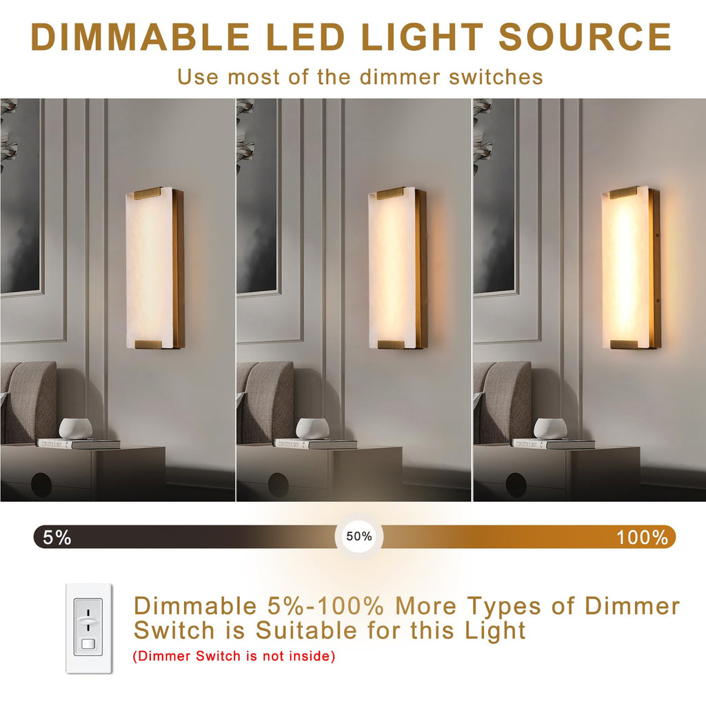 14.2in Alabaster Wall Sconces, Large Natural Marble Wall Sconces Set of Two, LED Modern Wall Lamp, Stairs, Living