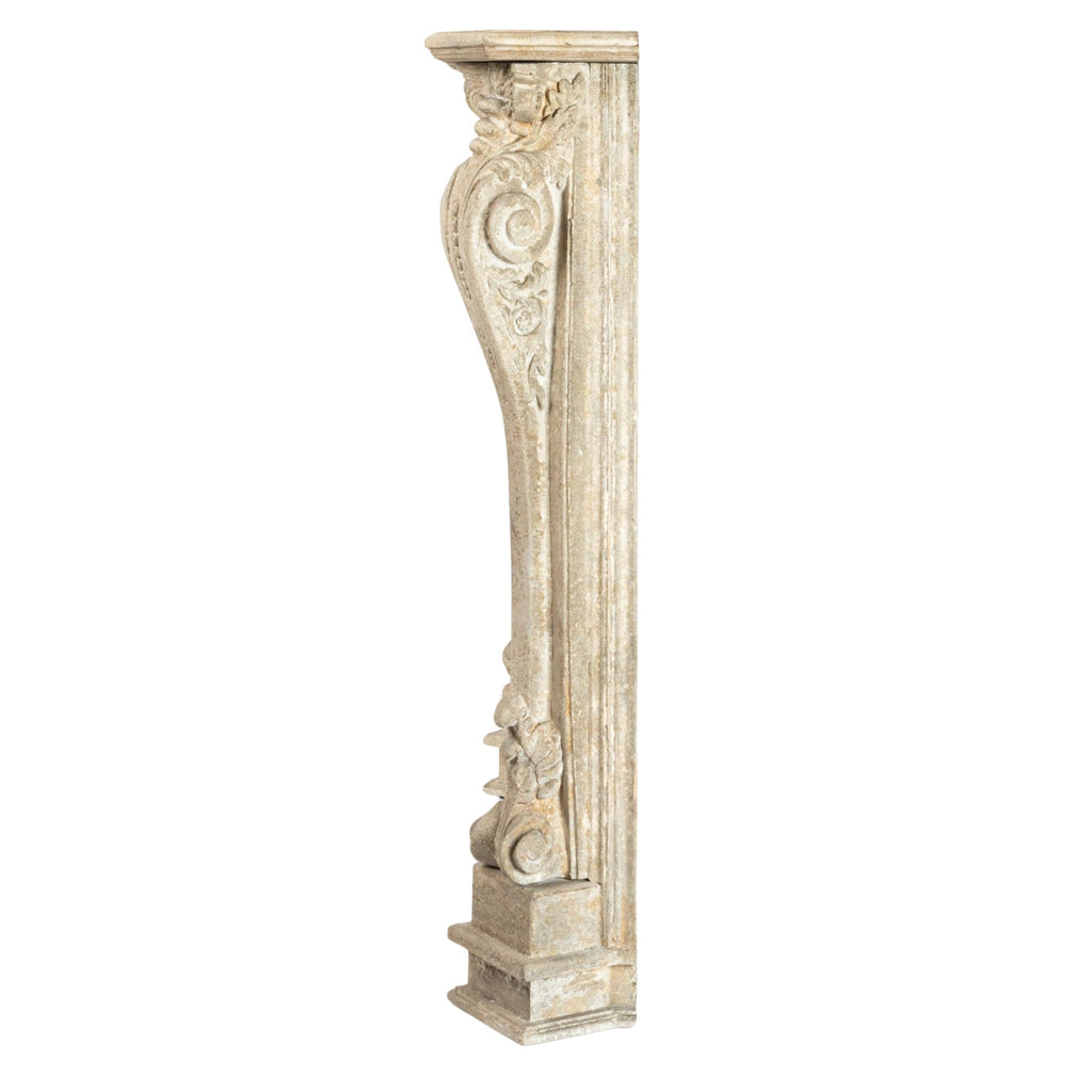 Ornate Decorative Wood Fireplace Mantel, Distressed Cream