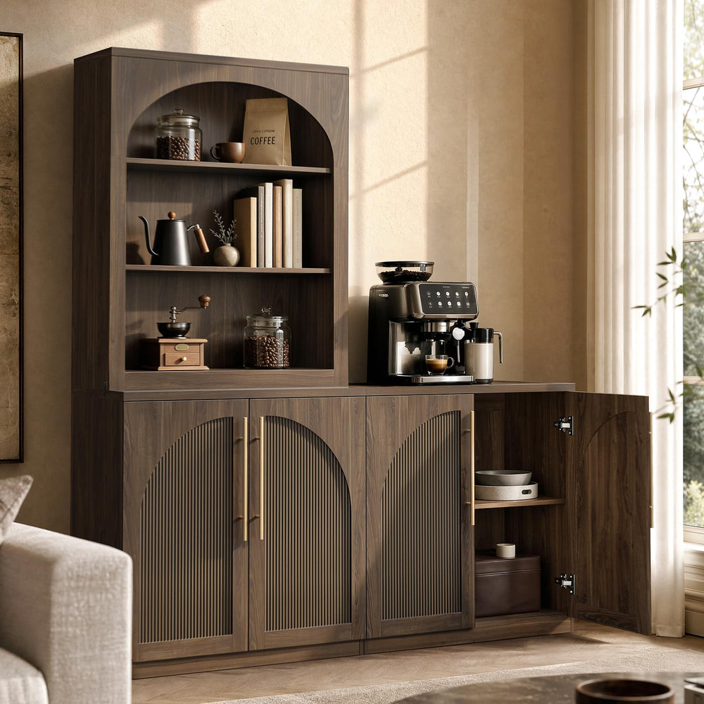 Arched Sideboard Cabinet, 31" Modular Storage Credenza, Walnut