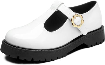 Girls Dress Shoes Mary Janes Chunky Platform Loafers School Uniform Comfortable T-Strap Flats for Little/Big Kids