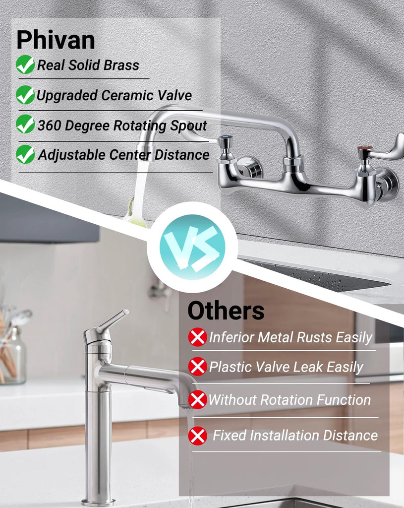 8" Center Wall Mount Commercial Sink Faucet with 10" Swivel Spout