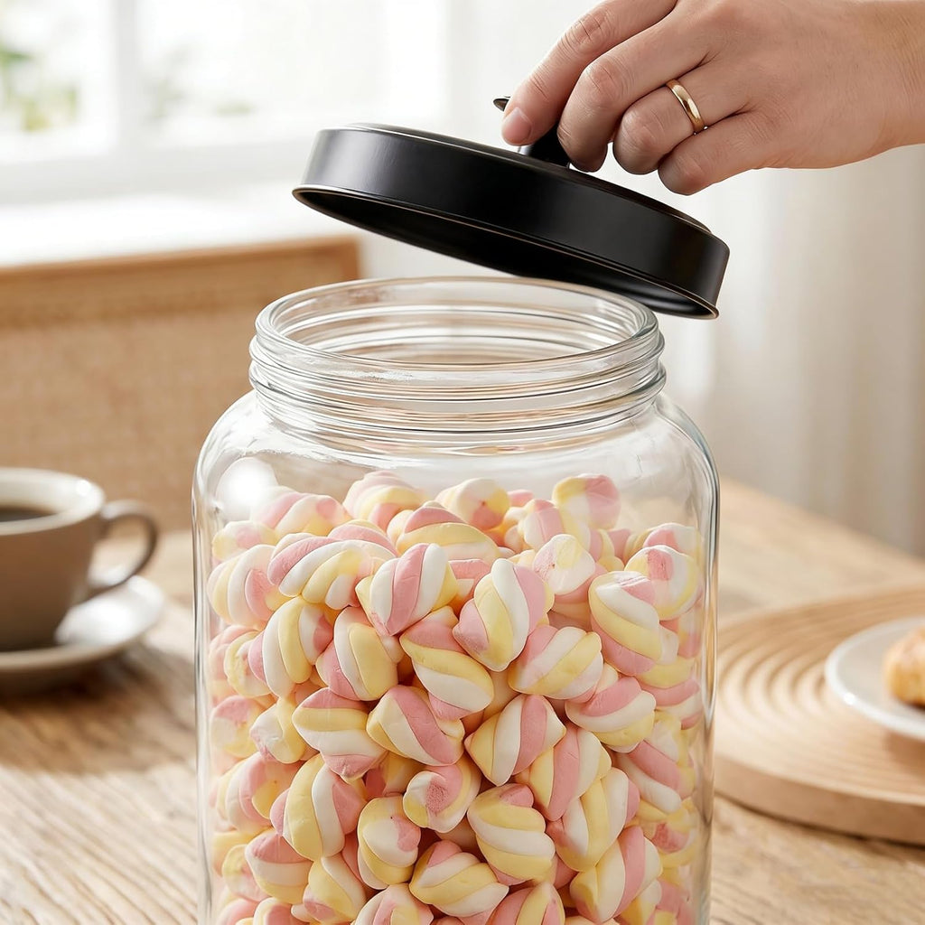 Large Glass Jars with Metal Lid, 1 Gallon Clear Cookie Candy Jar, 125 OZ Airtight Food Storage Container - Set of 2