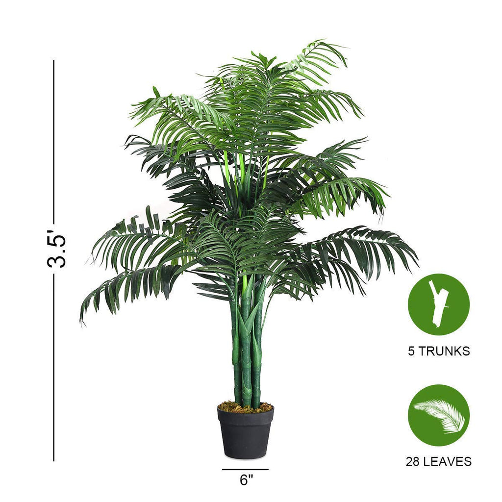 Ficus Fake Artificial Greenery Plants Pot Decorative Home, Office, Lobby (3.5Ft Palm Tree), Green