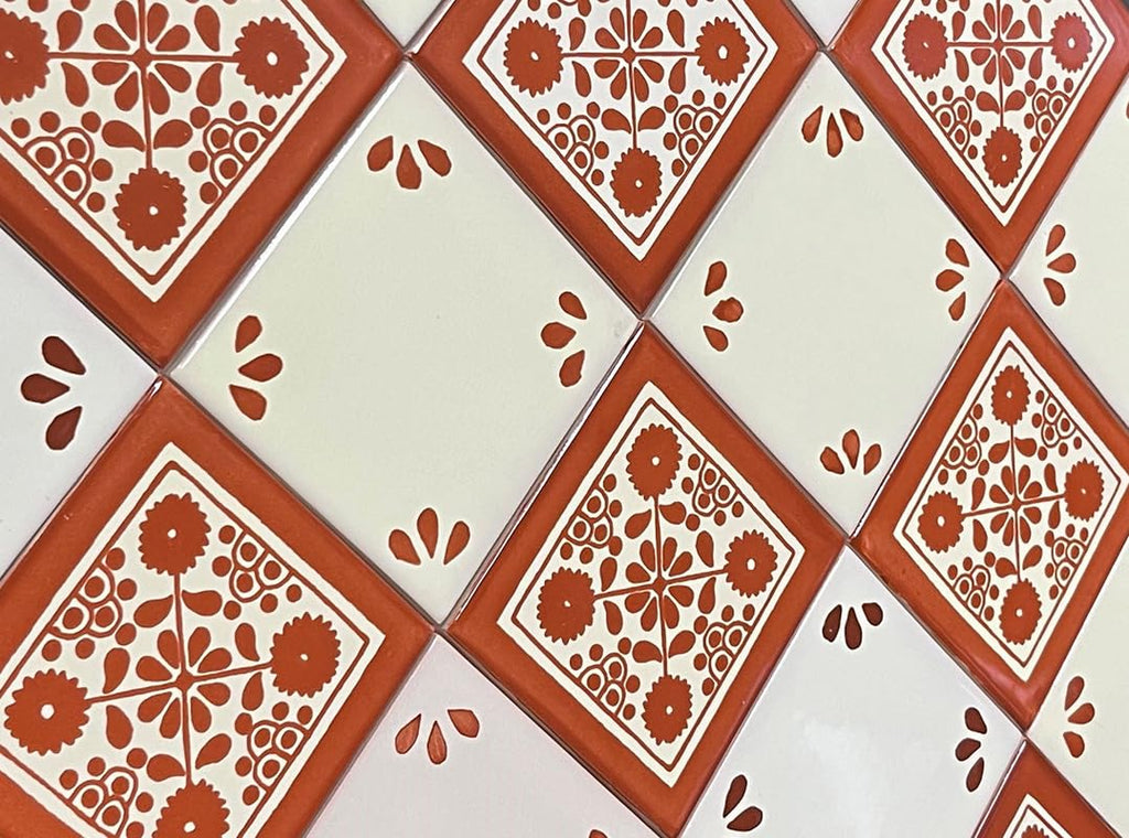 Box of 9-41⁄4 x 41⁄4 Terra Cotta Damasco - Talavera Mexican Ceramic Tiles