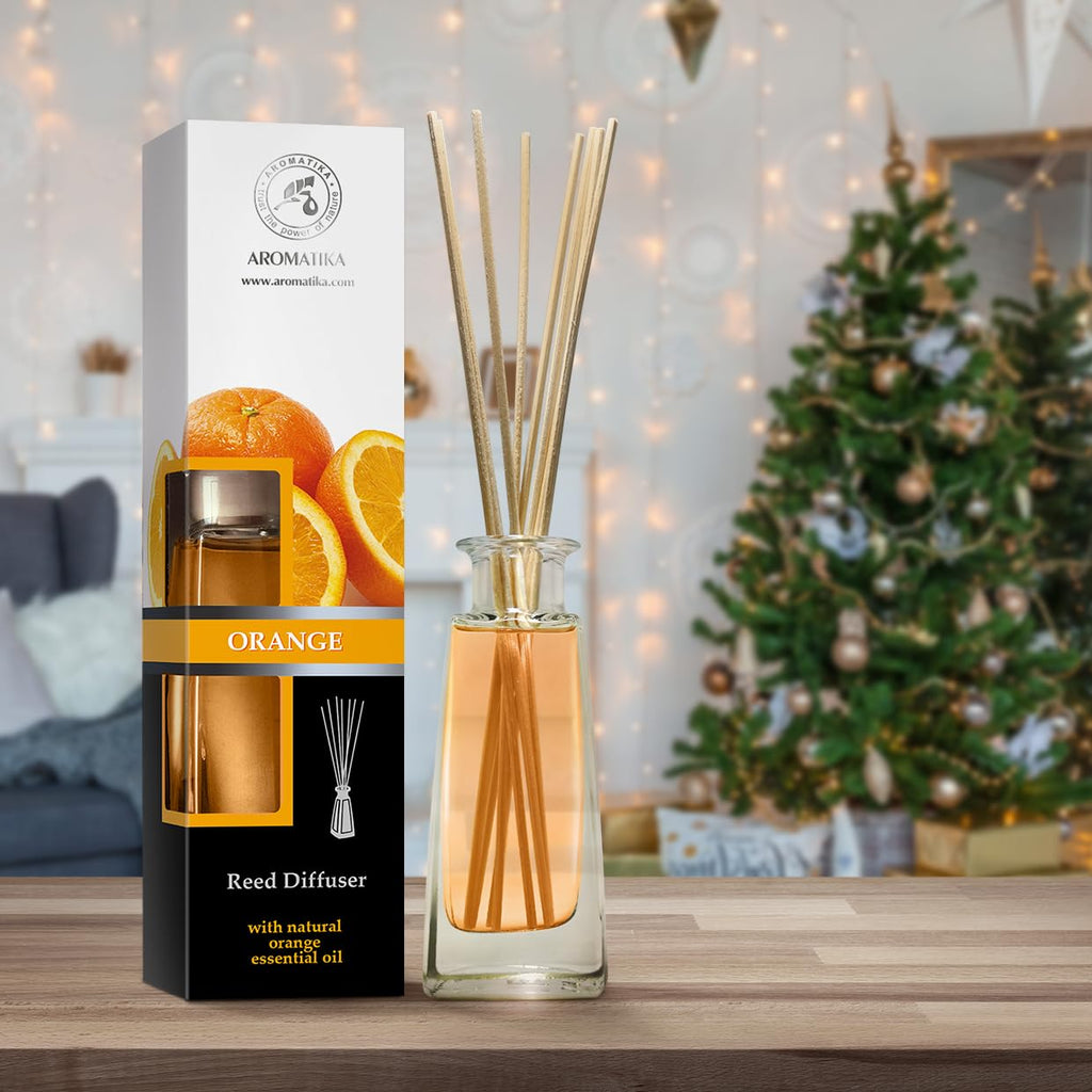 Orange Diffuser w/Orange Oil 3.4 Fl Oz - Fresh Room - Long Lasting Fragrance - Scented Reed Diffuser Orange